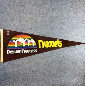 VINTAGE 80s Denver Nuggets NBA Felt Pennant Brown Rainbow Basketball Banner Flag